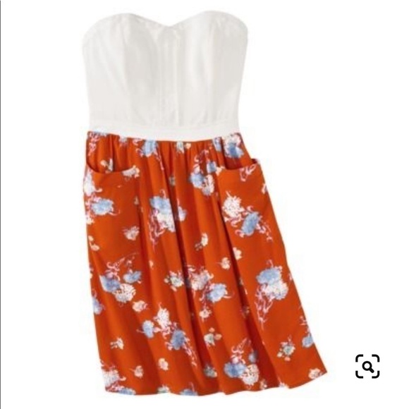 Xhilaration Strapless White Red Floral Graphic Print Dress with Pockets NWOT XL - Picture 1 of 10